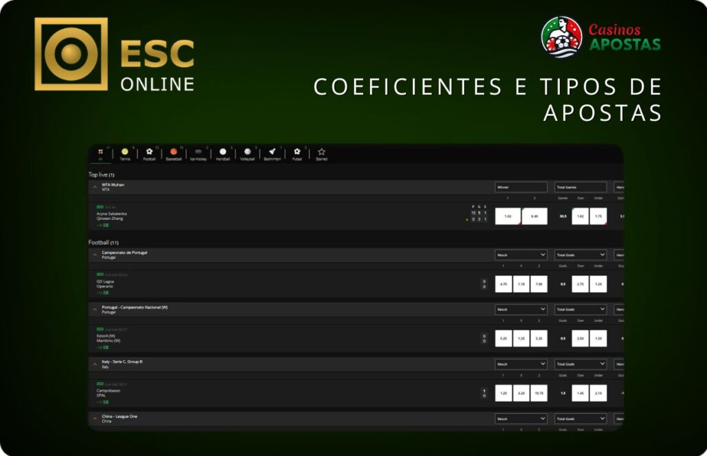 esc casino Coeficientes e tipos