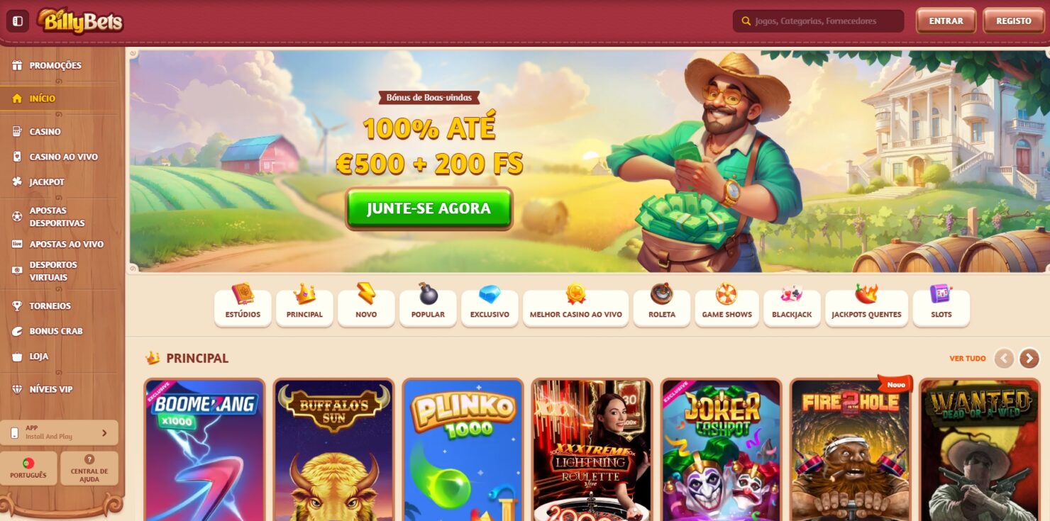 Billybets casino front page