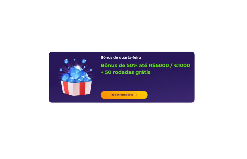 Ganhe 50% até R$6000 / €1000 + 50 rodadas grátis