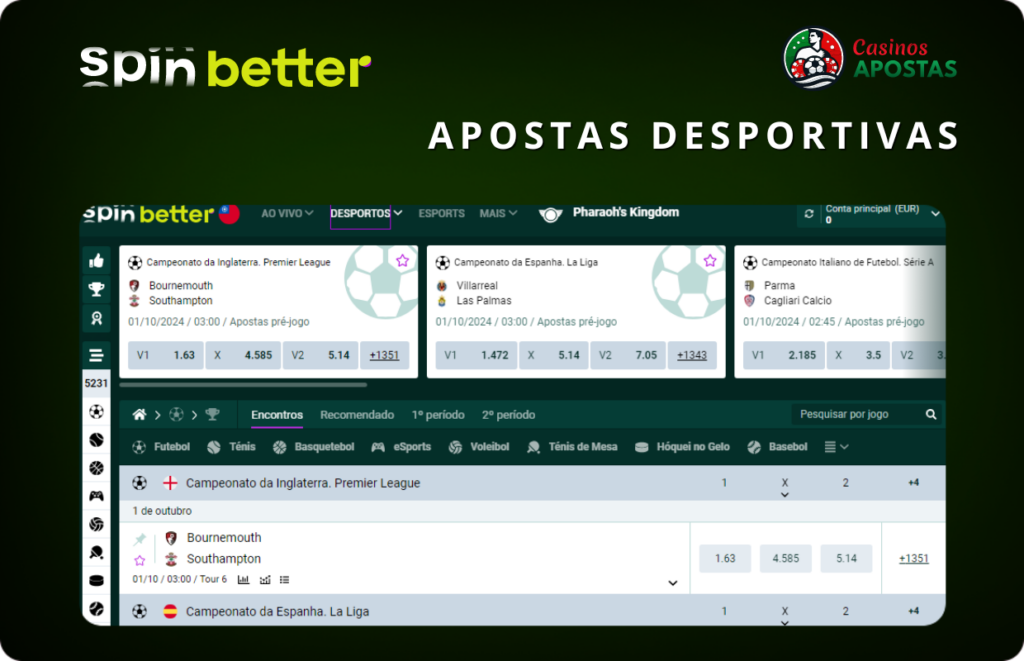 Apostas desportivas em Spinbetter